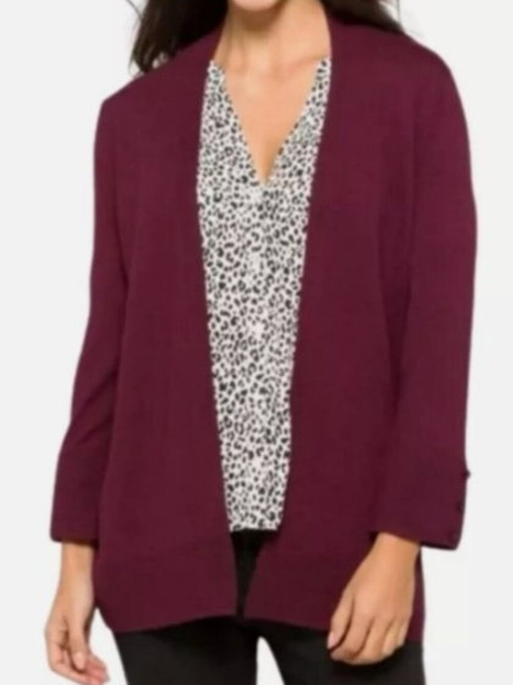 evolution by Cyrus Myna Button Sleeve Open Front Cardigan Sweater Size Small New